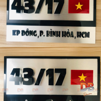 Biển số nhà cao cấp – Số mica đen lót mica trong, nền alu bạc xước