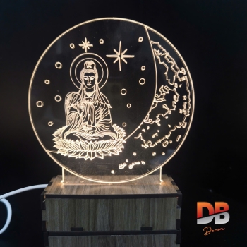 Tượng Phật Bà Quan Âm – Khắc laser trên mica trong, đế LED USB